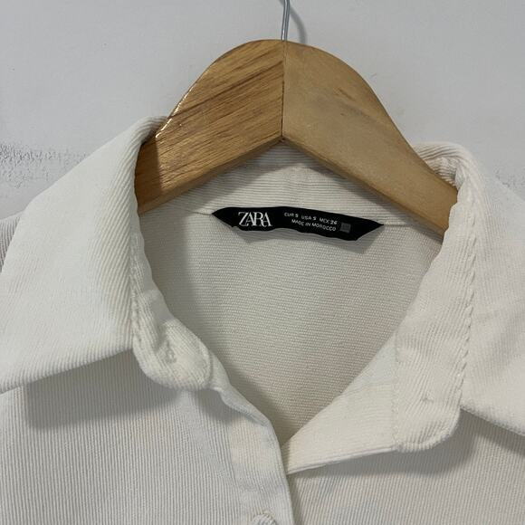Zara White Corduroy Long Sleeve Button Up Top Size Small - Picture 3 of 5